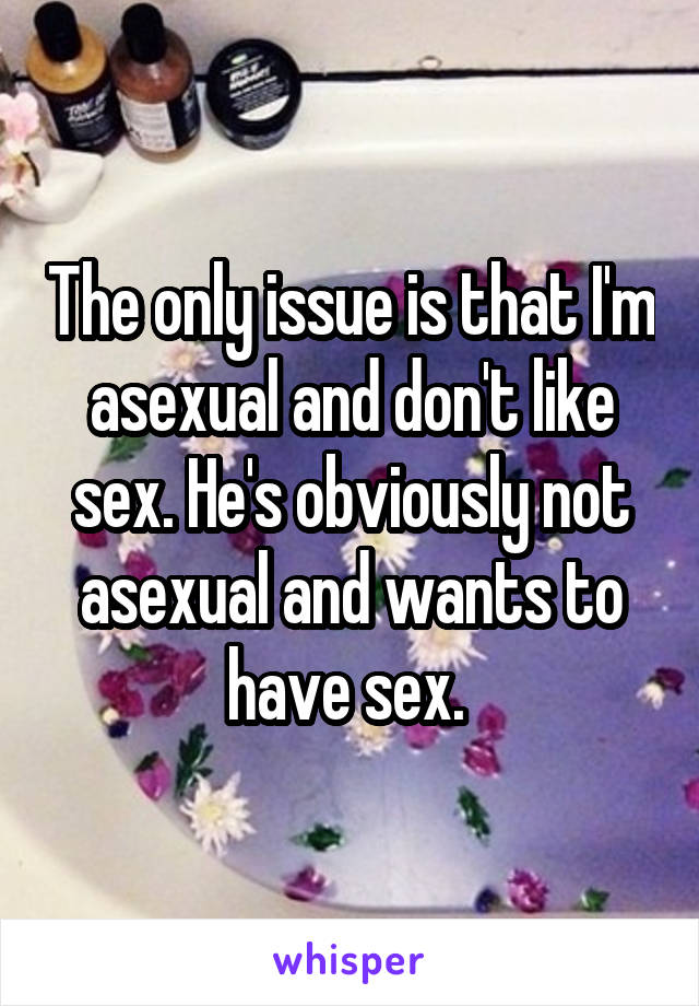 The only issue is that I'm asexual and don't like sex. He's obviously not asexual and wants to have sex. 