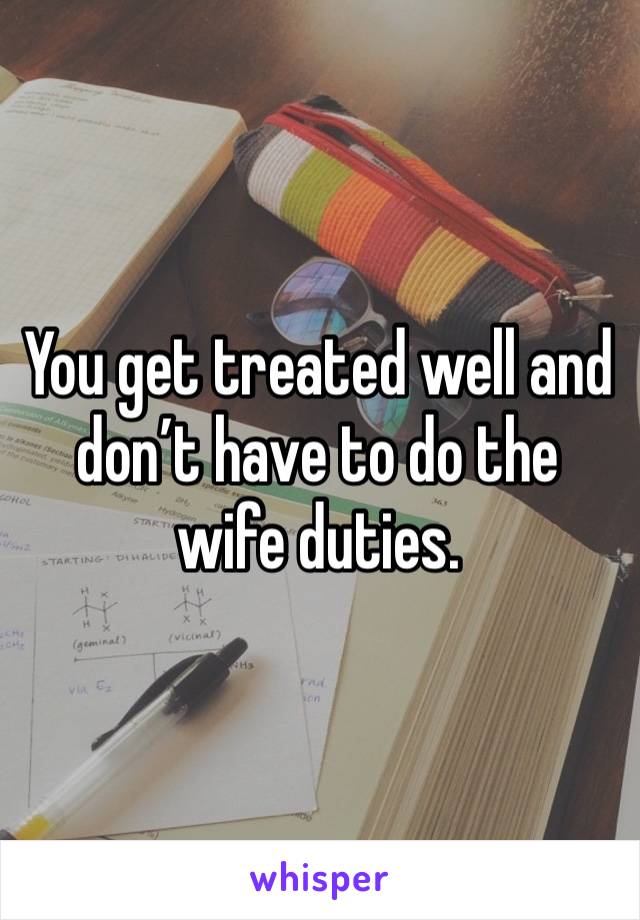 You get treated well and don’t have to do the wife duties. 