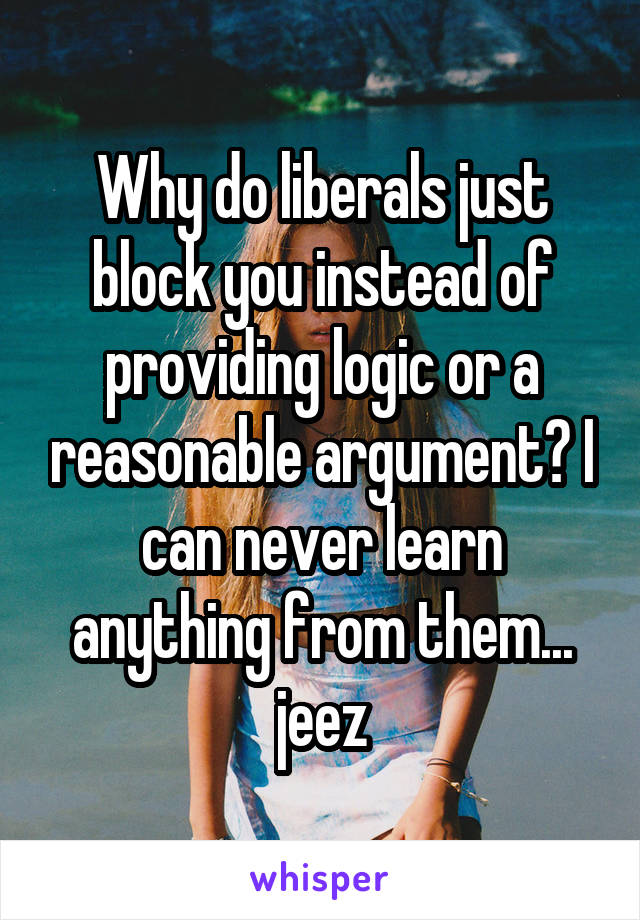 Why do liberals just block you instead of providing logic or a reasonable argument? I can never learn anything from them... jeez