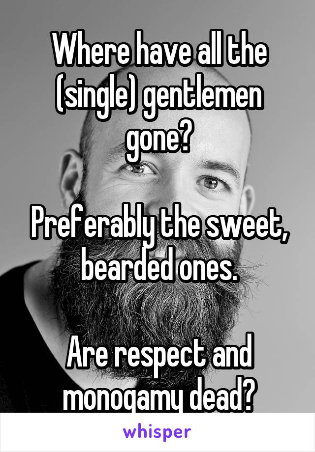 Where have all the (single) gentlemen gone?

Preferably the sweet, bearded ones.

Are respect and monogamy dead?