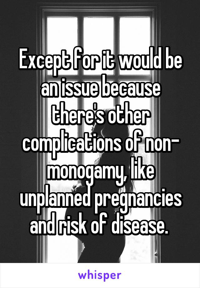 Except for it would be an issue because there's other complications of non- monogamy, like unplanned pregnancies and risk of disease. 