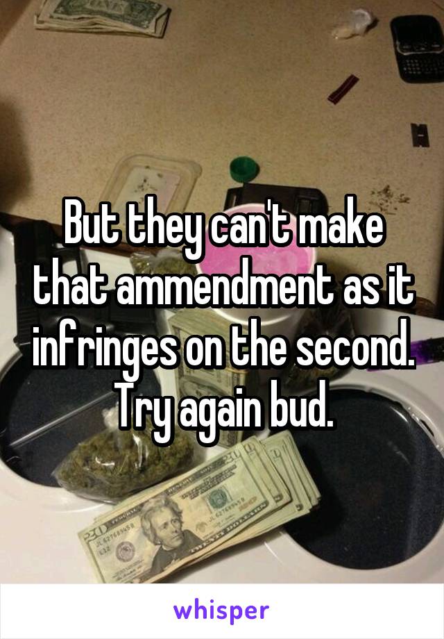 But they can't make that ammendment as it infringes on the second. Try again bud.