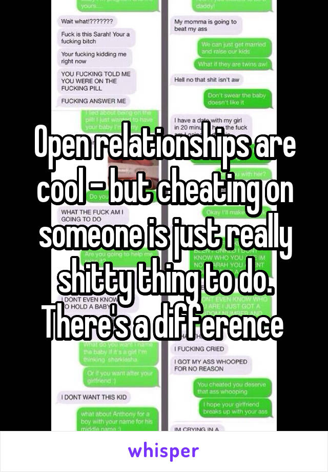 Open relationships are cool - but cheating on someone is just really shitty thing to do. There's a difference 