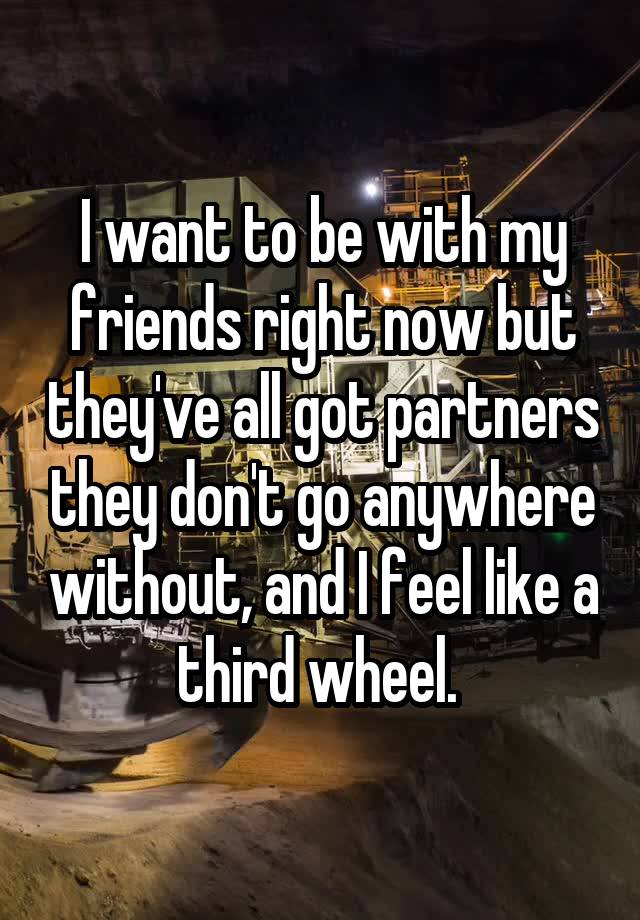 I want to be with my friends right now but they've all got partners they don't go anywhere without, and I feel like a third wheel. 