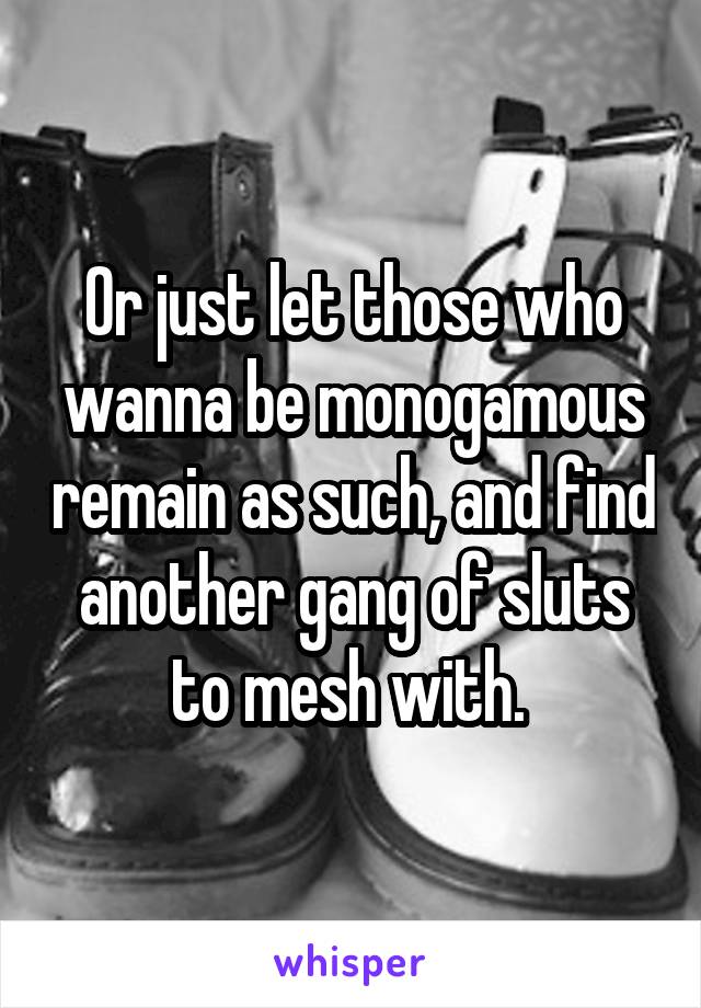 Or just let those who wanna be monogamous remain as such, and find another gang of sluts to mesh with. 