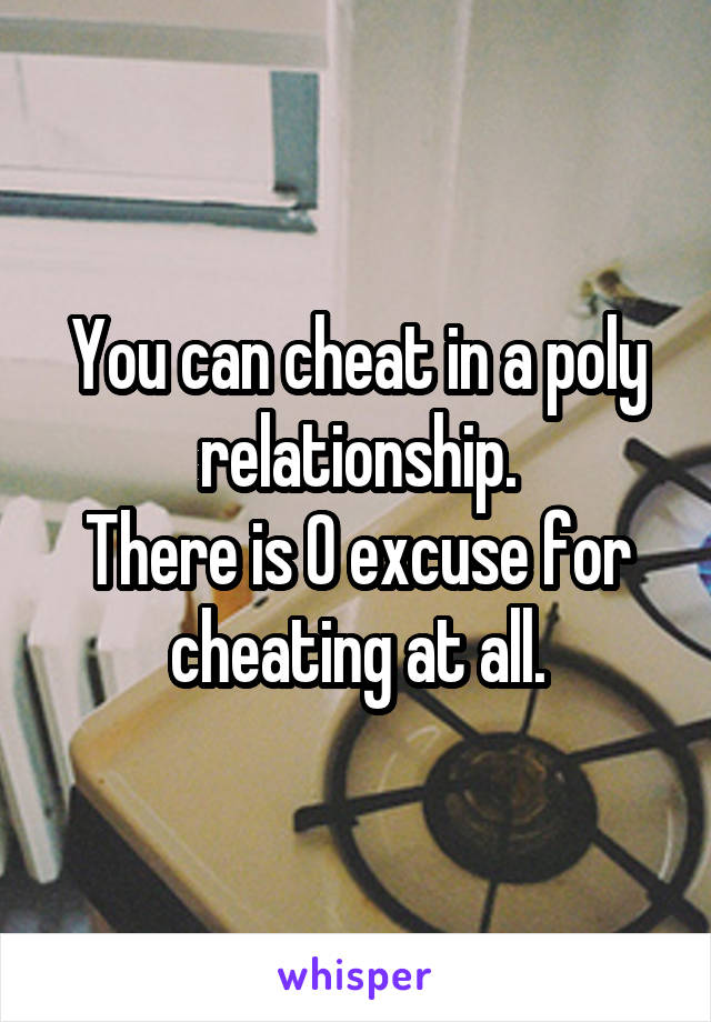 You can cheat in a poly relationship.
There is 0 excuse for cheating at all.