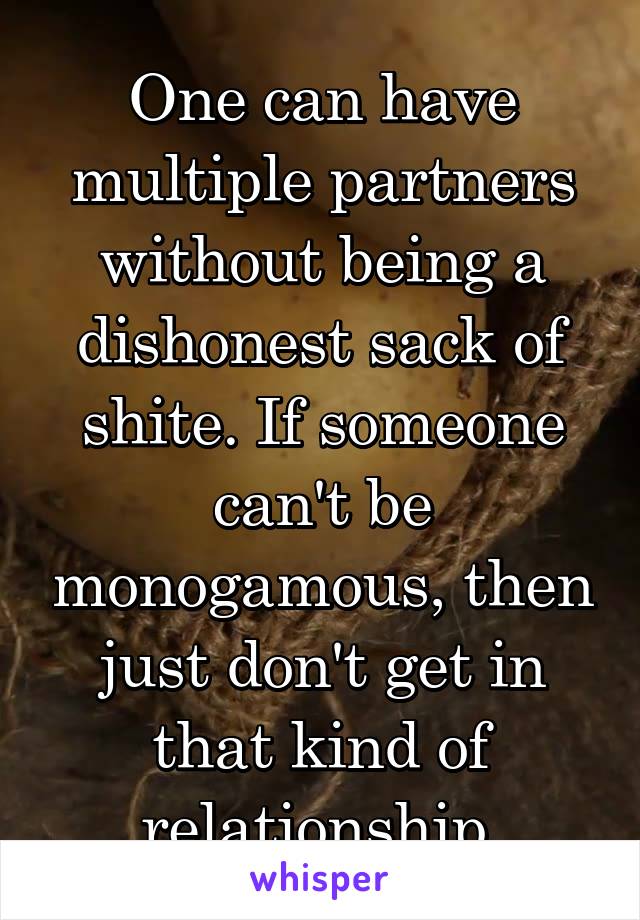 One can have multiple partners without being a dishonest sack of shite. If someone can't be monogamous, then just don't get in that kind of relationship.