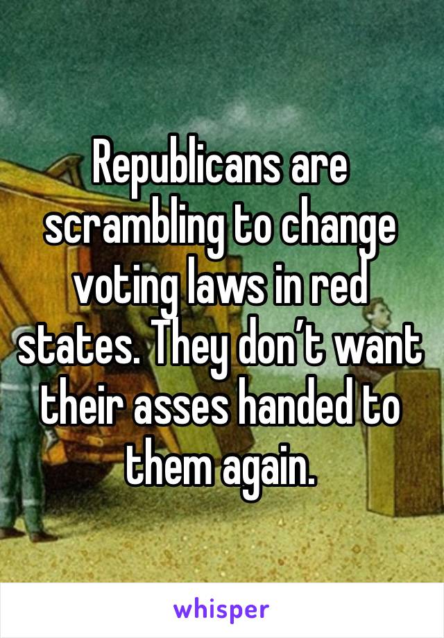 Republicans are scrambling to change voting laws in red states. They don’t want their asses handed to them again.