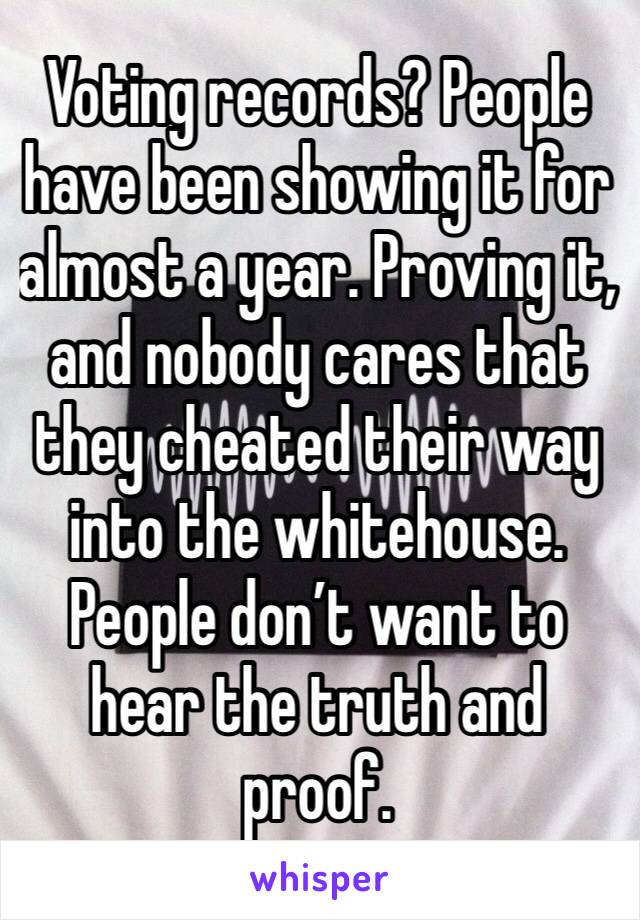 Voting records? People have been showing it for almost a year. Proving it, and nobody cares that they cheated their way into the whitehouse. 
People don’t want to hear the truth and proof. 