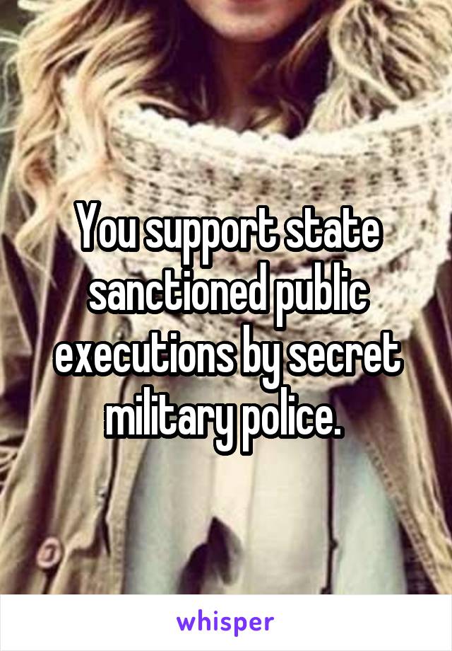 You support state sanctioned public executions by secret military police. 