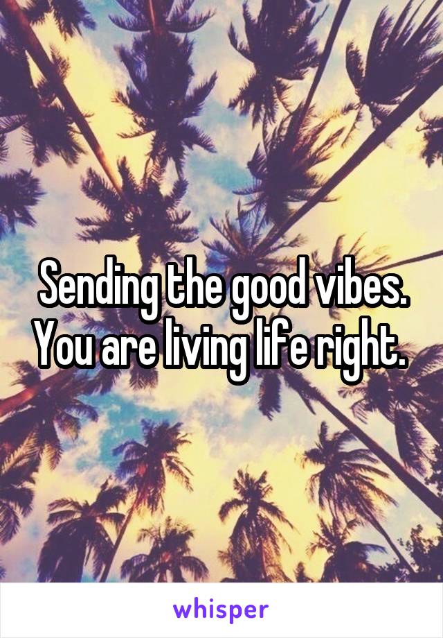 Sending the good vibes. You are living life right. 