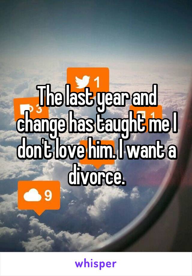 The last year and change has taught me I don't love him. I want a divorce.