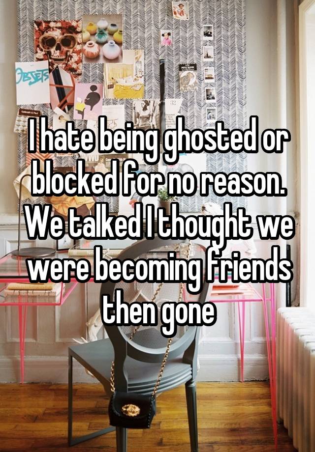 I hate being ghosted or blocked for no reason. We talked I thought we were becoming friends then gone