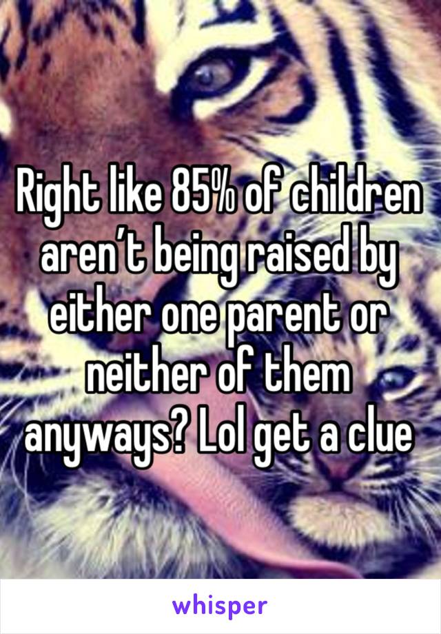 Right like 85% of children aren’t being raised by either one parent or neither of them anyways? Lol get a clue 