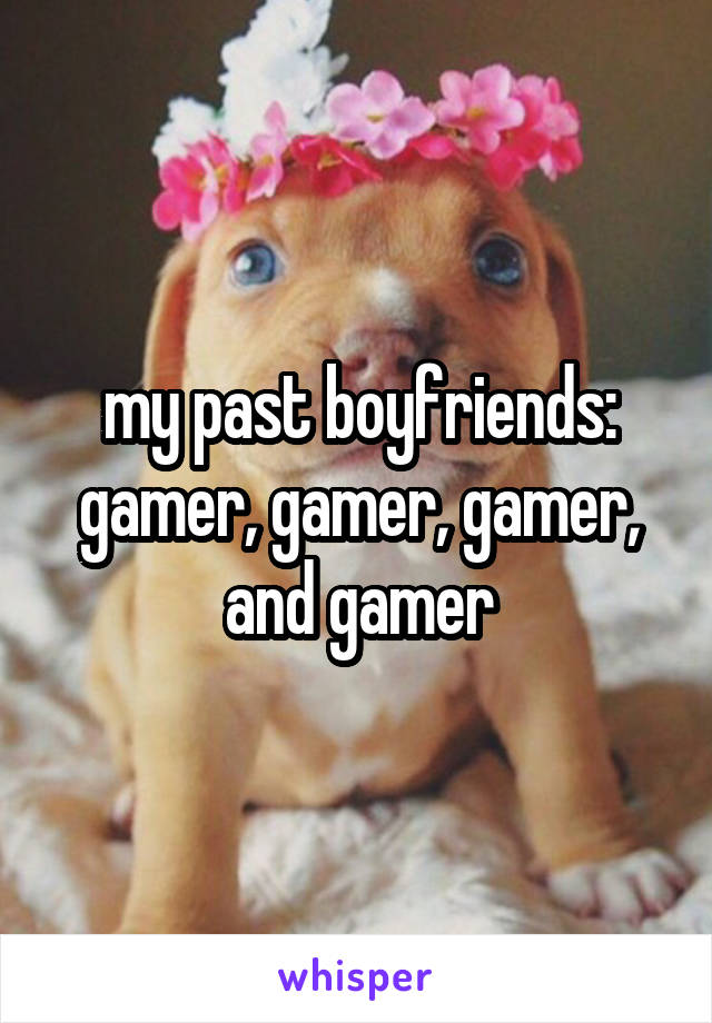 my past boyfriends:
gamer, gamer, gamer, and gamer