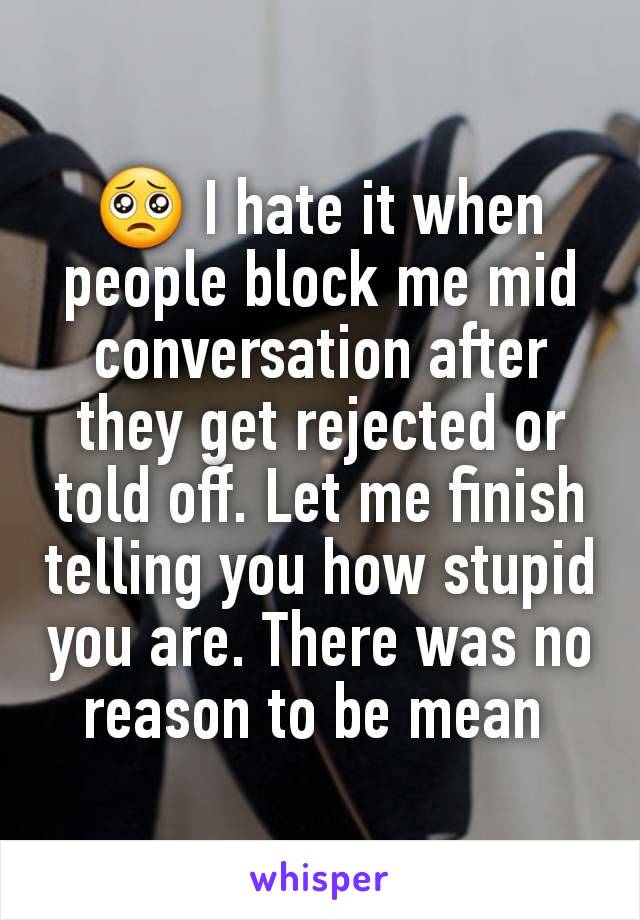 🥺 I hate it when people block me mid conversation after they get rejected or told off. Let me finish telling you how stupid you are. There was no reason to be mean 