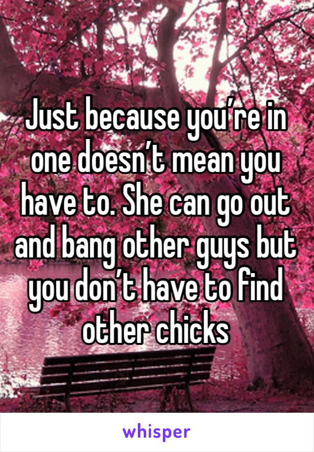 Just because you’re in one doesn’t mean you have to. She can go out and bang other guys but you don’t have to find other chicks 