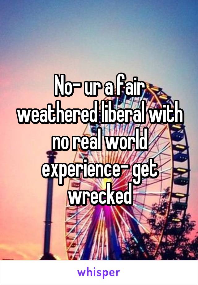 No- ur a fair weathered liberal with no real world experience- get wrecked