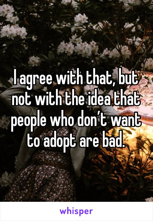 I agree with that, but not with the idea that people who don’t want to adopt are bad. 