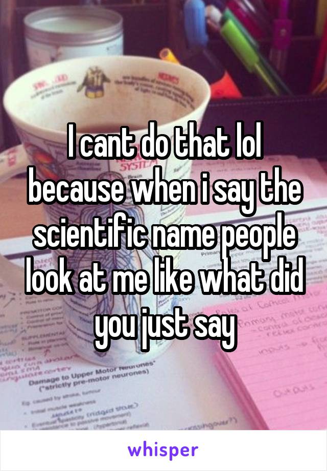 I cant do that lol because when i say the scientific name people look at me like what did you just say