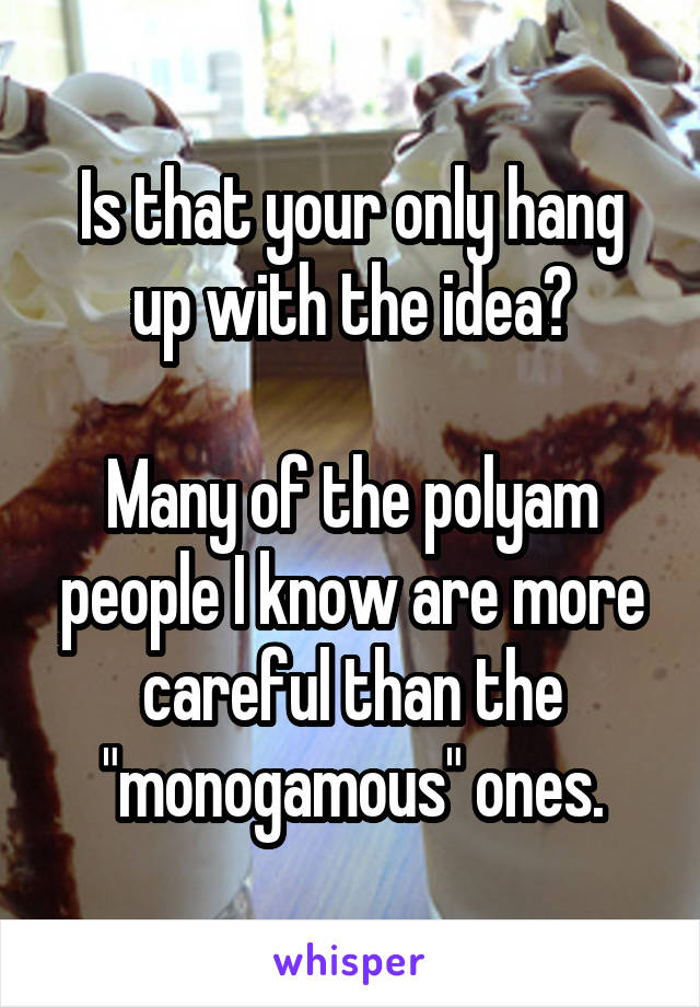 Is that your only hang up with the idea?

Many of the polyam people I know are more careful than the "monogamous" ones.