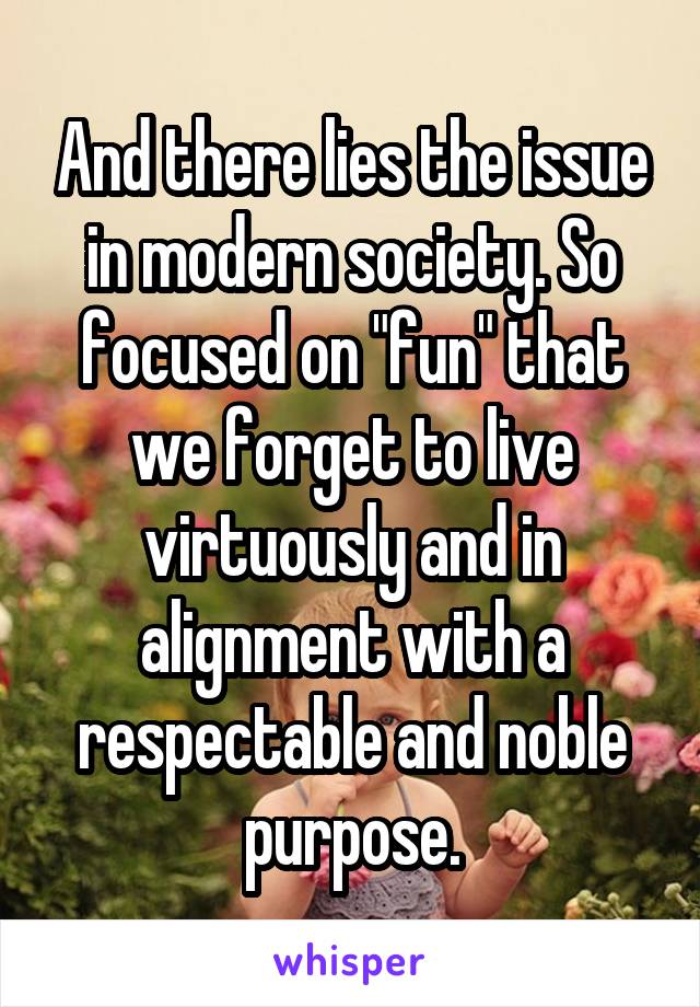 And there lies the issue in modern society. So focused on "fun" that we forget to live virtuously and in alignment with a respectable and noble purpose.