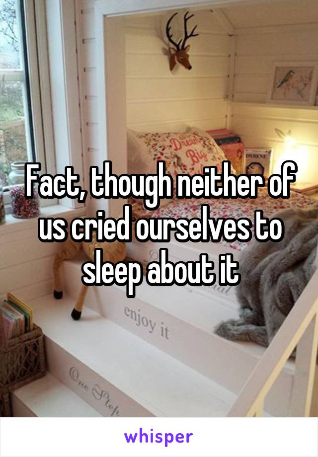 Fact, though neither of us cried ourselves to sleep about it