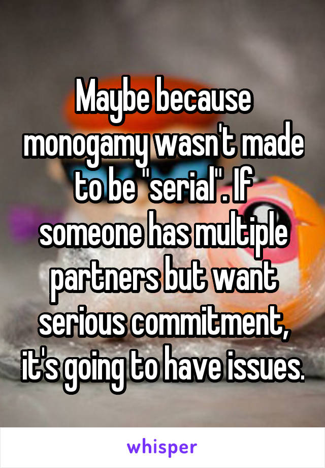 Maybe because monogamy wasn't made to be "serial". If someone has multiple partners but want serious commitment, it's going to have issues.