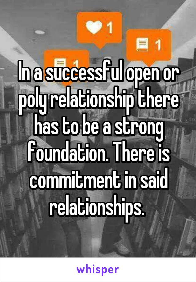 In a successful open or poly relationship there has to be a strong foundation. There is commitment in said relationships. 