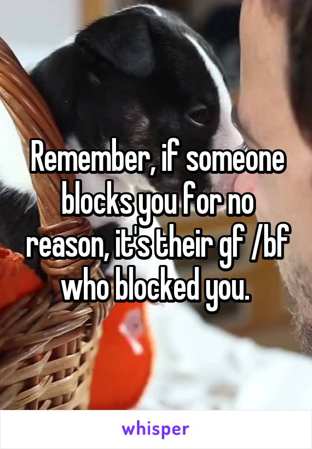 Remember, if someone blocks you for no reason, it's their gf /bf who blocked you. 