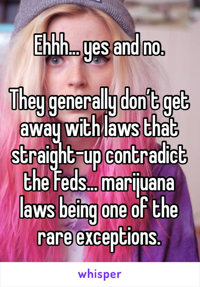 Ehhh... yes and no.

They generally don’t get away with laws that straight-up contradict the Feds... marijuana laws being one of the rare exceptions.