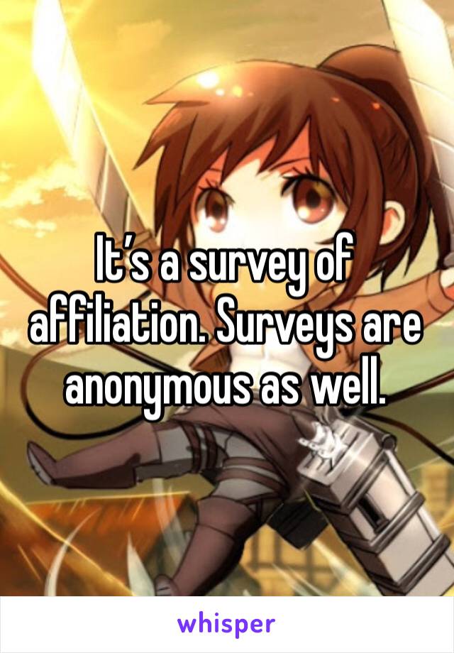 It’s a survey of affiliation. Surveys are anonymous as well.