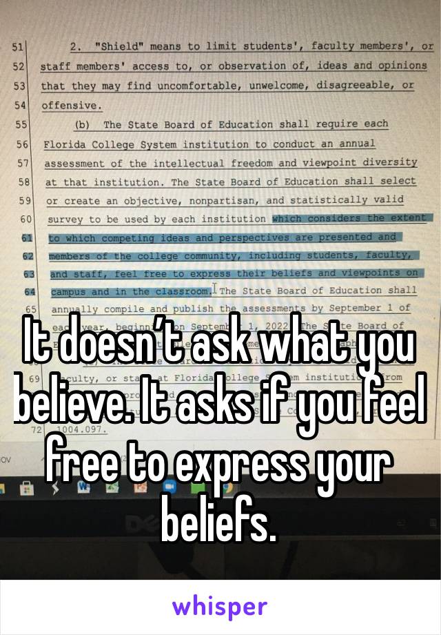  



It doesn’t ask what you believe. It asks if you feel free to express your beliefs.