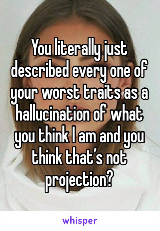 You literally just described every one of your worst traits as a hallucination of what you think I am and you think that’s not projection?