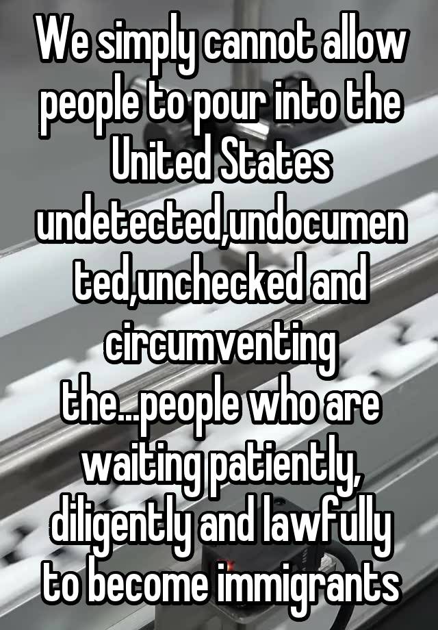 We simply cannot allow people to pour into the United States undetected,undocumented,unchecked and circumventing the...people who are waiting patiently, diligently and lawfully to become immigrants