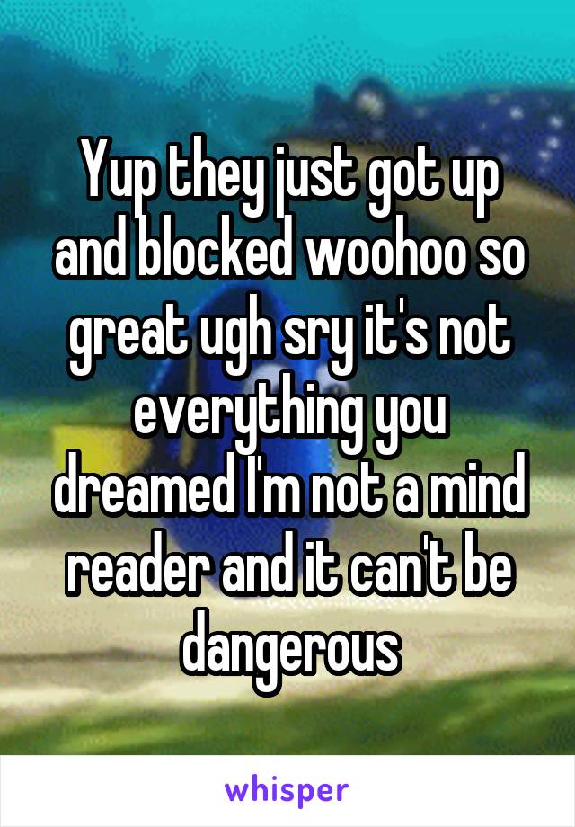 Yup they just got up and blocked woohoo so great ugh sry it's not everything you dreamed I'm not a mind reader and it can't be dangerous