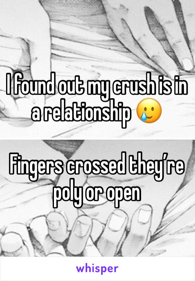 I found out my crush is in a relationship 🥲

Fingers crossed they’re poly or open 