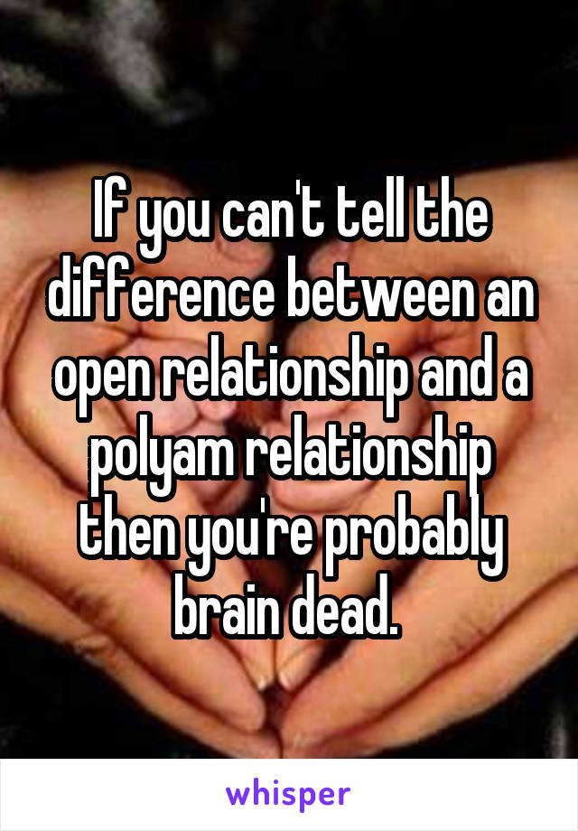 If you can't tell the difference between an open relationship and a polyam relationship then you're probably brain dead. 