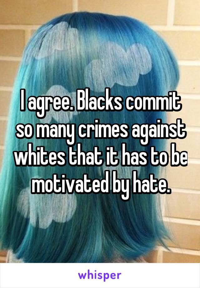 I agree. Blacks commit so many crimes against whites that it has to be motivated by hate.