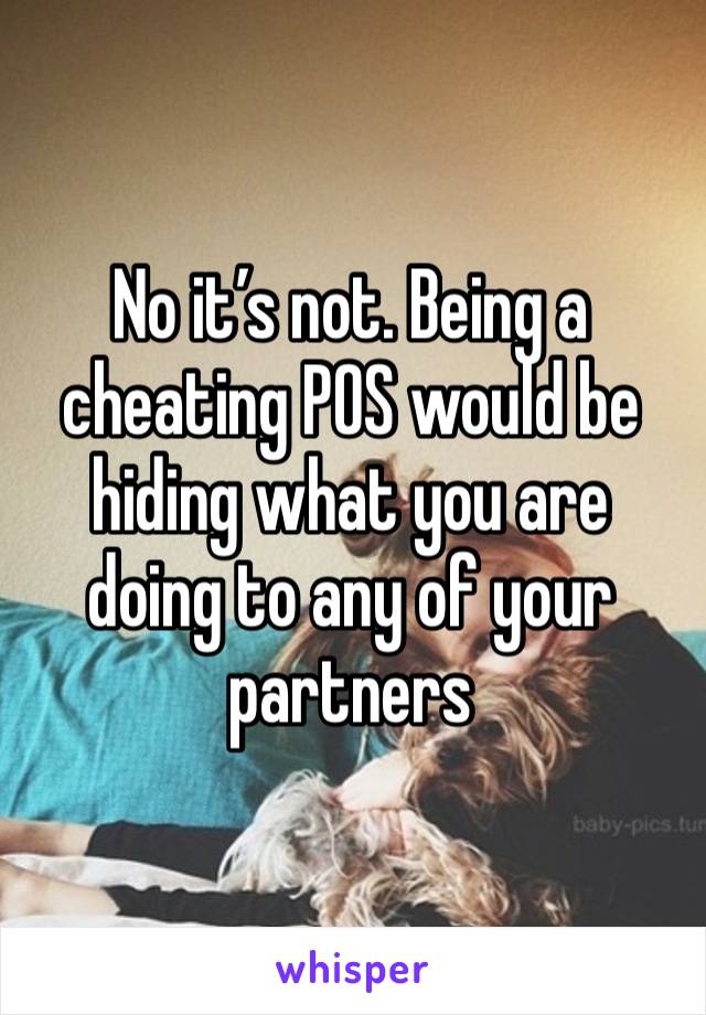 No it’s not. Being a cheating POS would be hiding what you are doing to any of your partners 