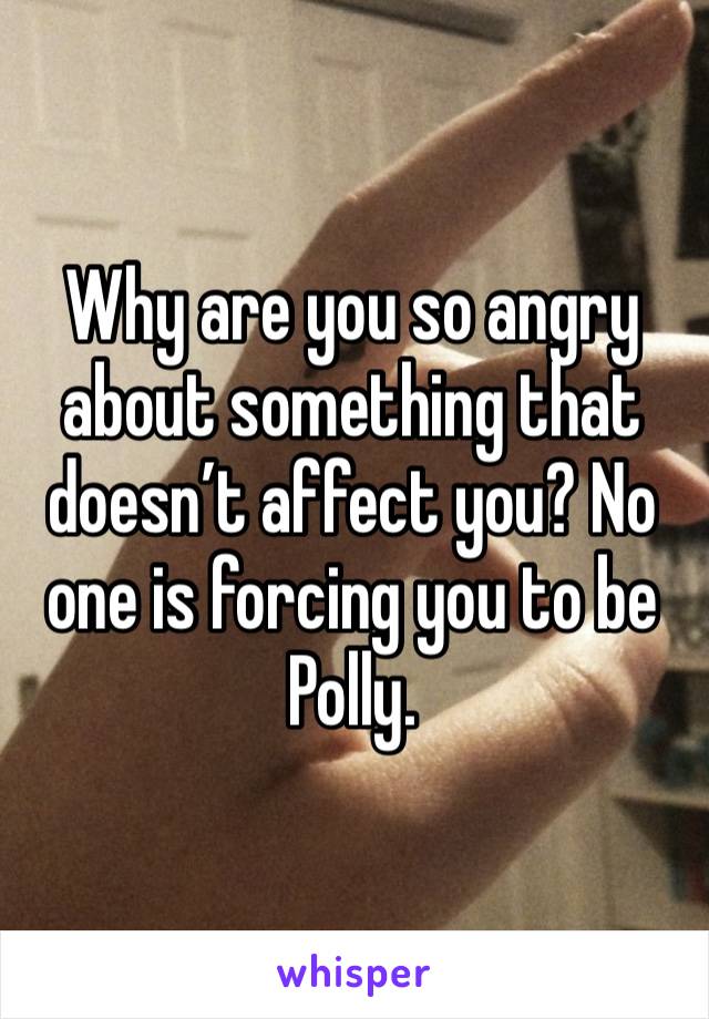 Why are you so angry about something that doesn’t affect you? No one is forcing you to be Polly.