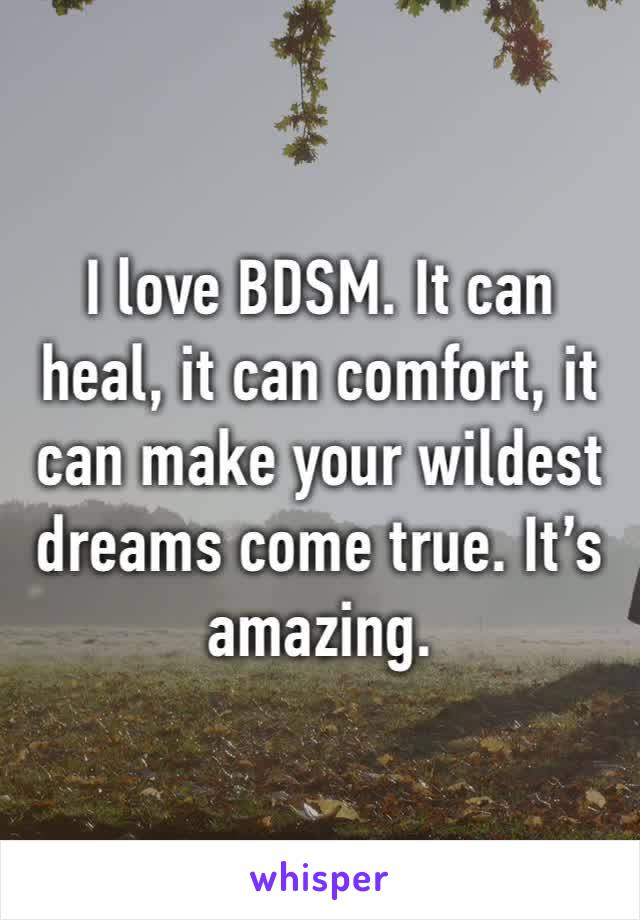 I love BDSM. It can heal, it can comfort, it can make your wildest dreams come true. It’s amazing. 