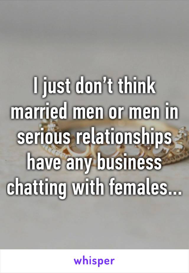 I just don’t think married men or men in serious relationships have any business chatting with females... 