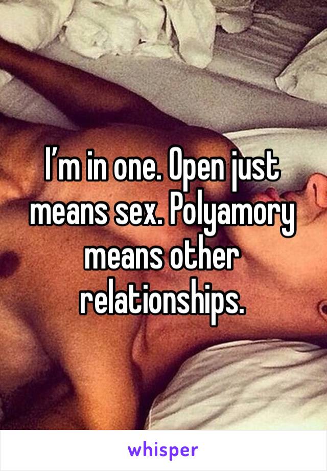 I’m in one. Open just means sex. Polyamory means other relationships.