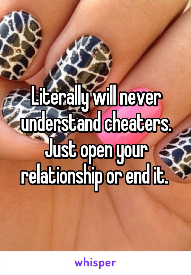 Literally will never understand cheaters. Just open your relationship or end it. 