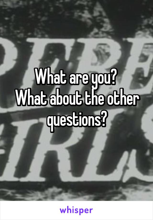 What are you? 
What about the other questions?
