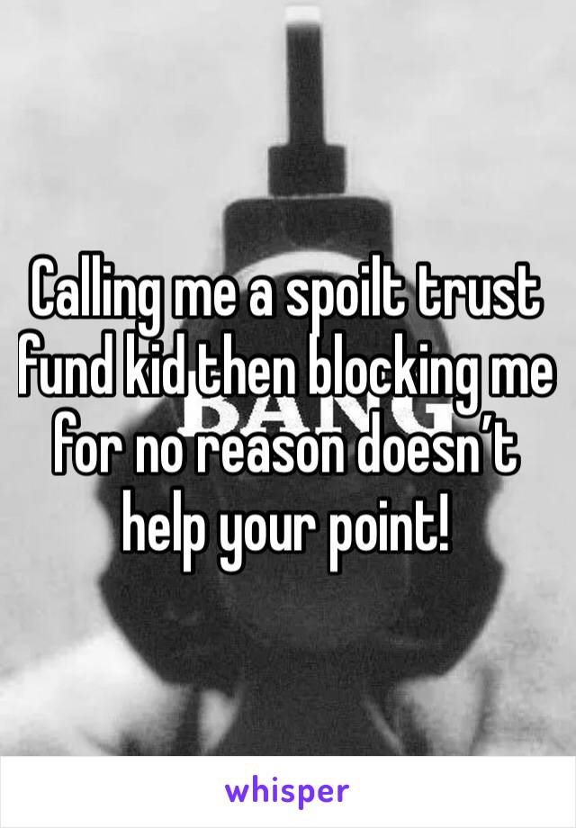 Calling me a spoilt trust fund kid then blocking me for no reason doesn’t help your point!