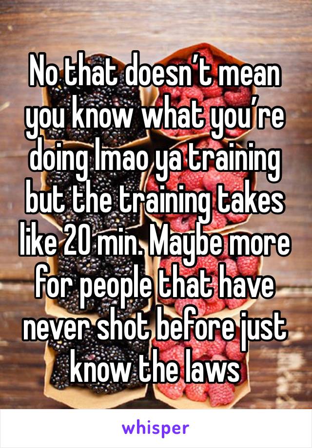 No that doesn’t mean you know what you’re doing lmao ya training but the training takes like 20 min. Maybe more for people that have never shot before just know the laws 