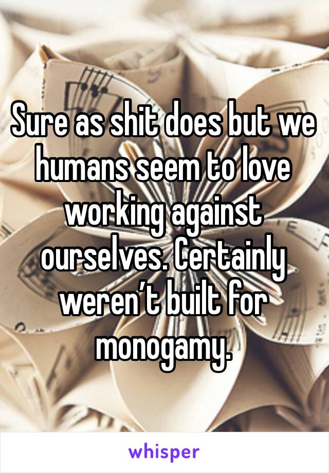 Sure as shit does but we humans seem to love working against ourselves. Certainly weren’t built for monogamy.