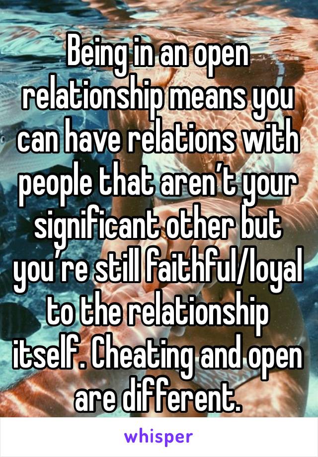 Being in an open relationship means you can have relations with people that aren’t your significant other but you’re still faithful/loyal to the relationship itself. Cheating and open are different. 